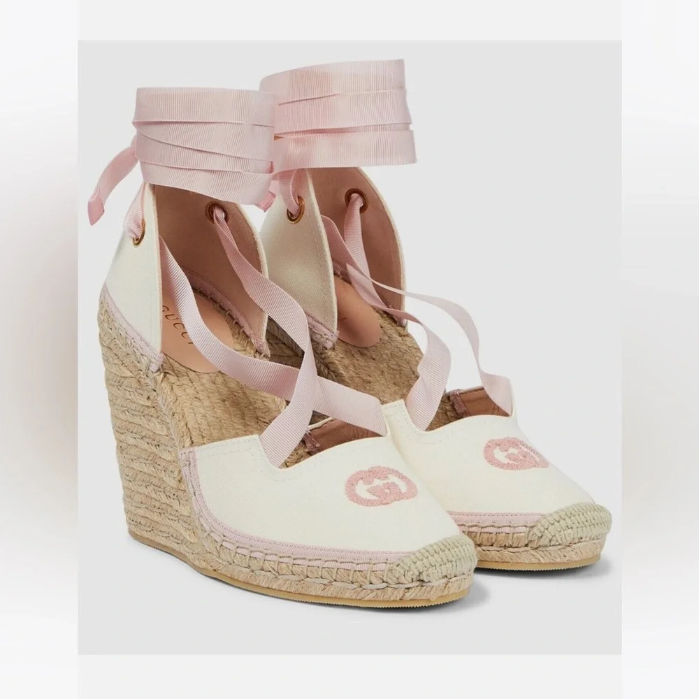 Gucci GG Logo Canvas Wedge Espadrilles